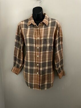 Ralph Lauren Plaid Linen Button Down Shirt